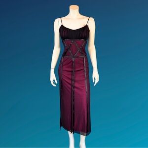 Y2K Gothic ILLUSION Corset Waist Black NET Slip Dress / M